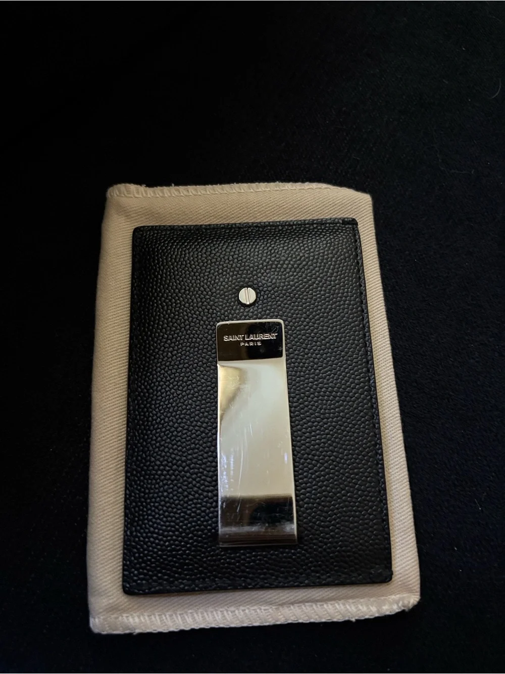 Saint Laurent Black Leather Card Holder with Silver Money Clip
